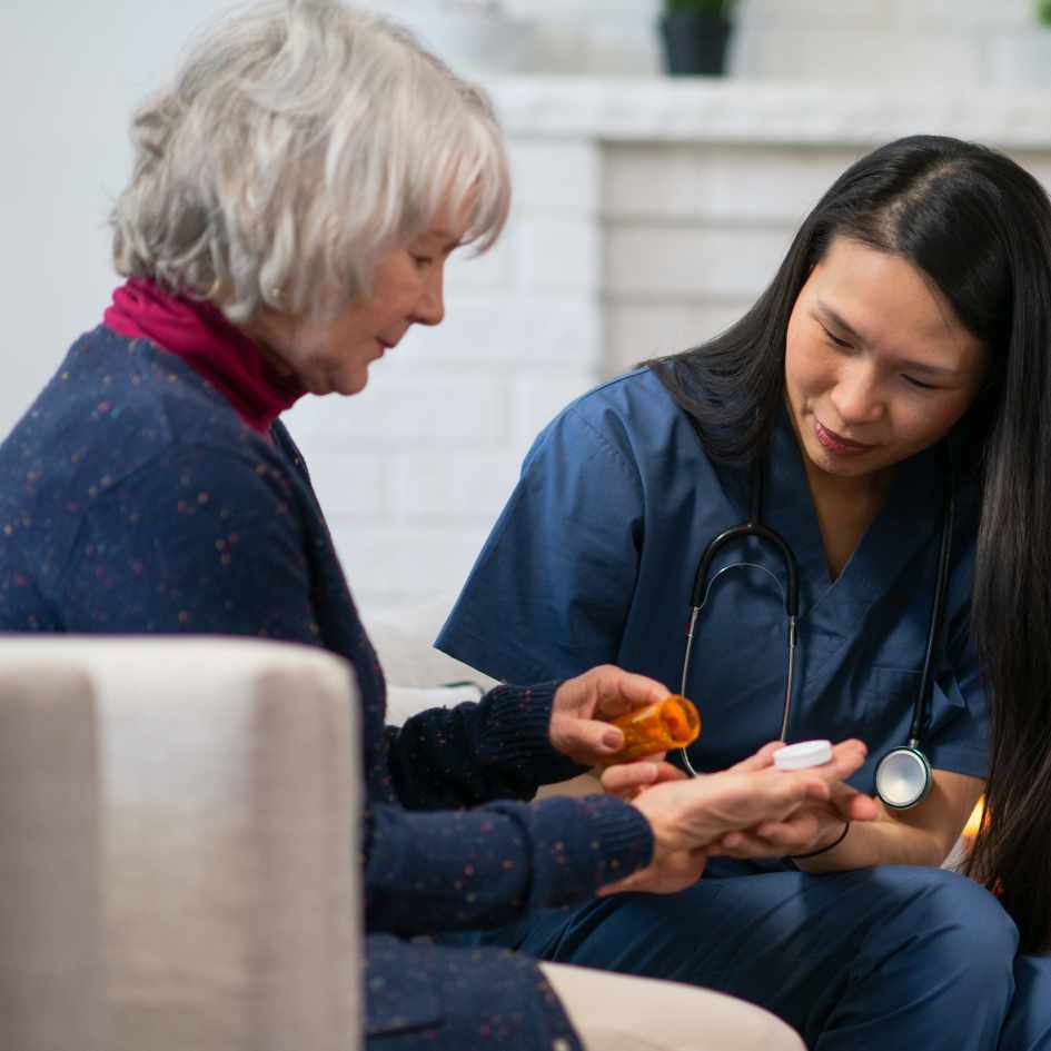 carer providing medication management with home care in Shirley