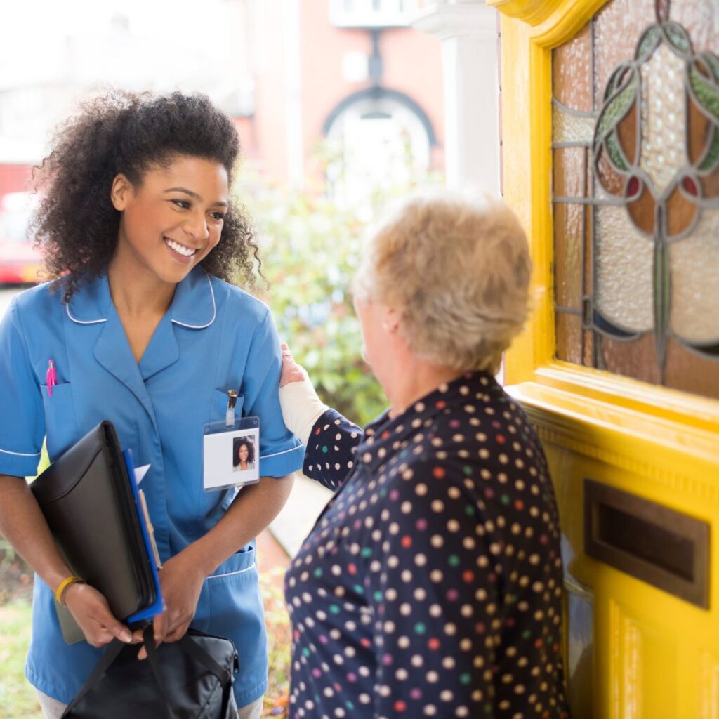 home care in acocks green, nurse at door opened by patient